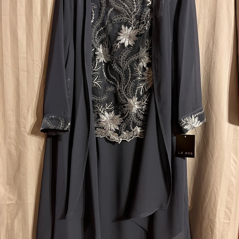 Gray Embellished Wrap Dress with Long Sleeves for Wedding Guest